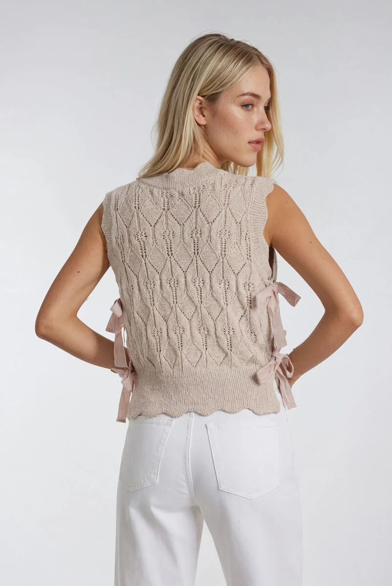 Sleeveless Side-Tie Crochet Knit Top - Image 2