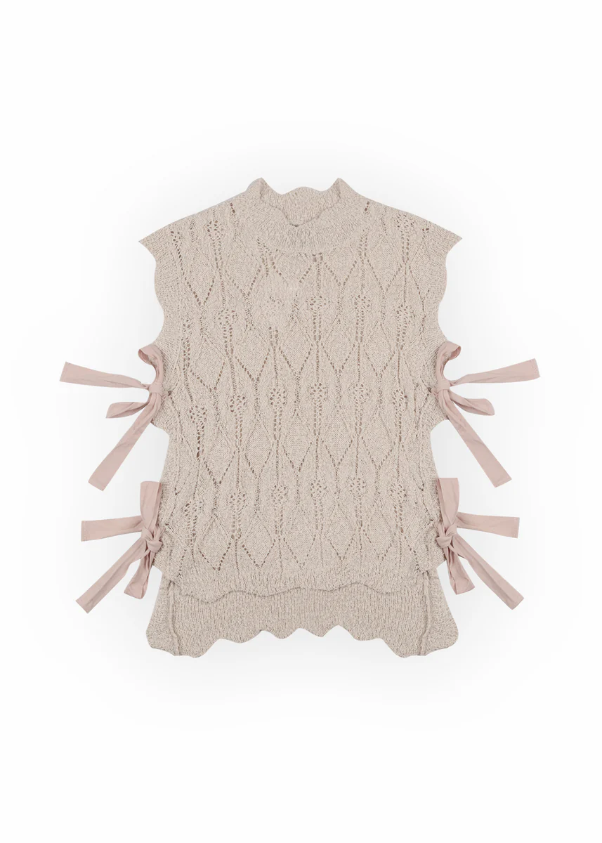 Sleeveless Side-Tie Crochet Knit Top - Image 3