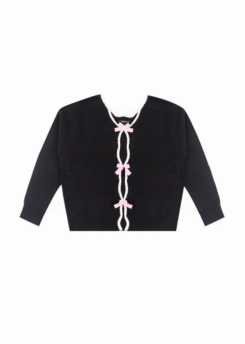 Velvet Bow Open-Front Knit Sweater - Image 2