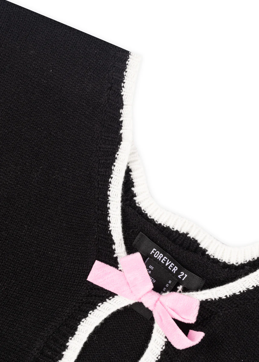 Velvet Bow Open-Front Knit Sweater - Image 4