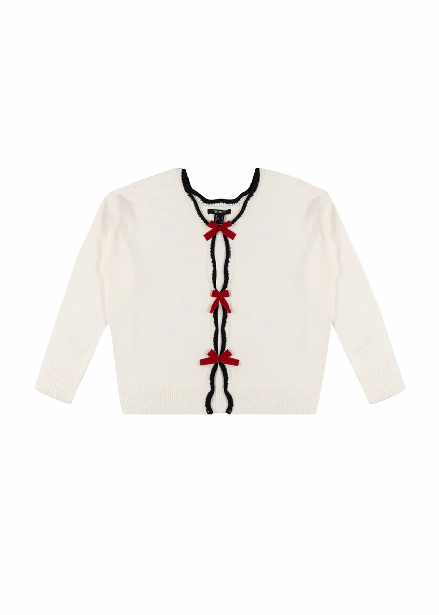 Velvet Bow Open-Front Knit Sweater - Image 8