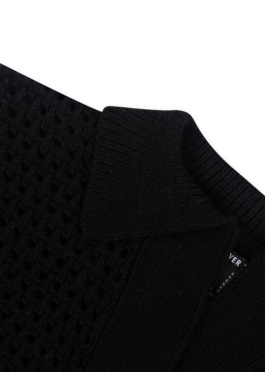 Short-Sleeve Crochet Collared Sweater Top - Image 10