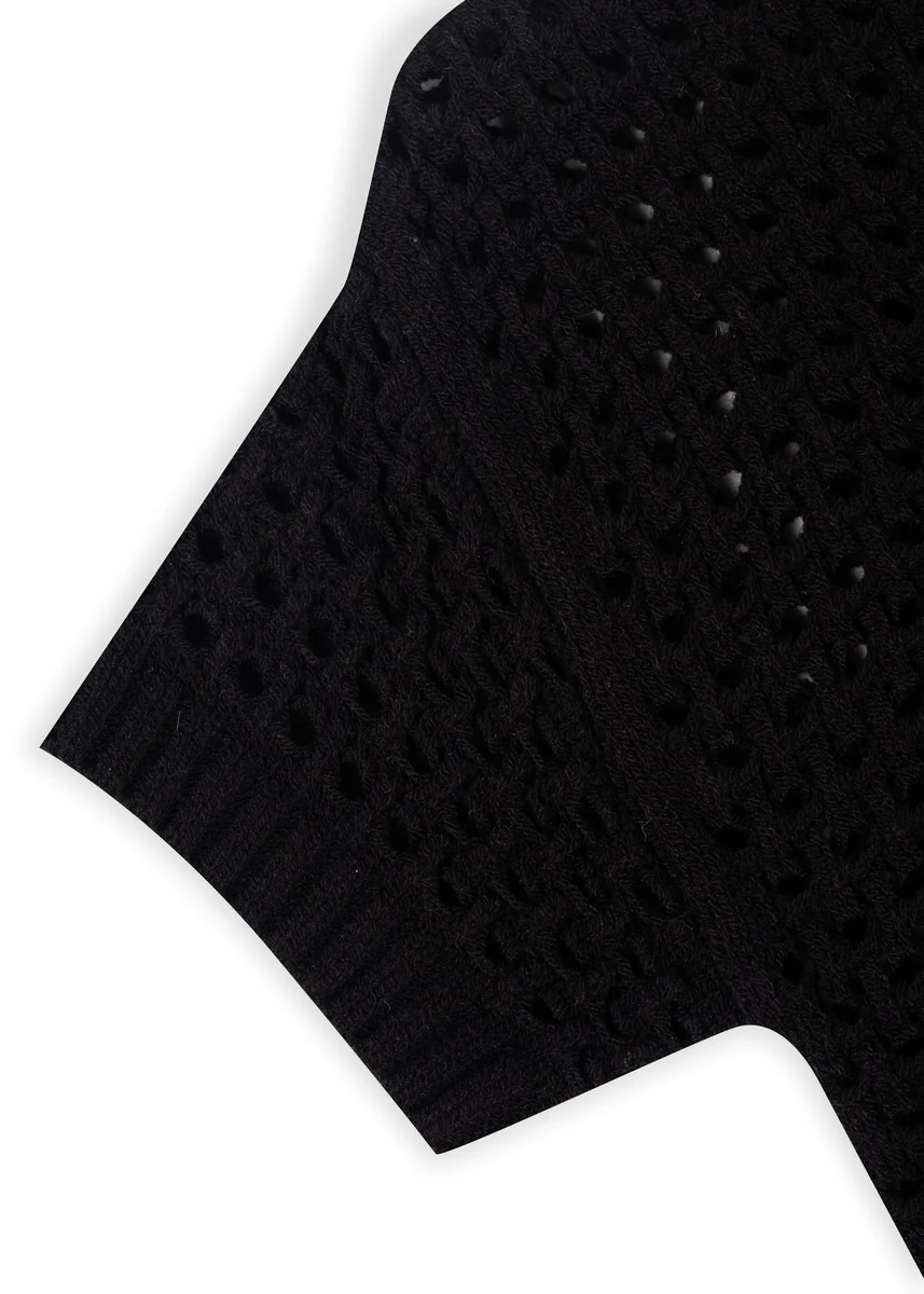 Short-Sleeve Crochet Collared Sweater Top - Image 11