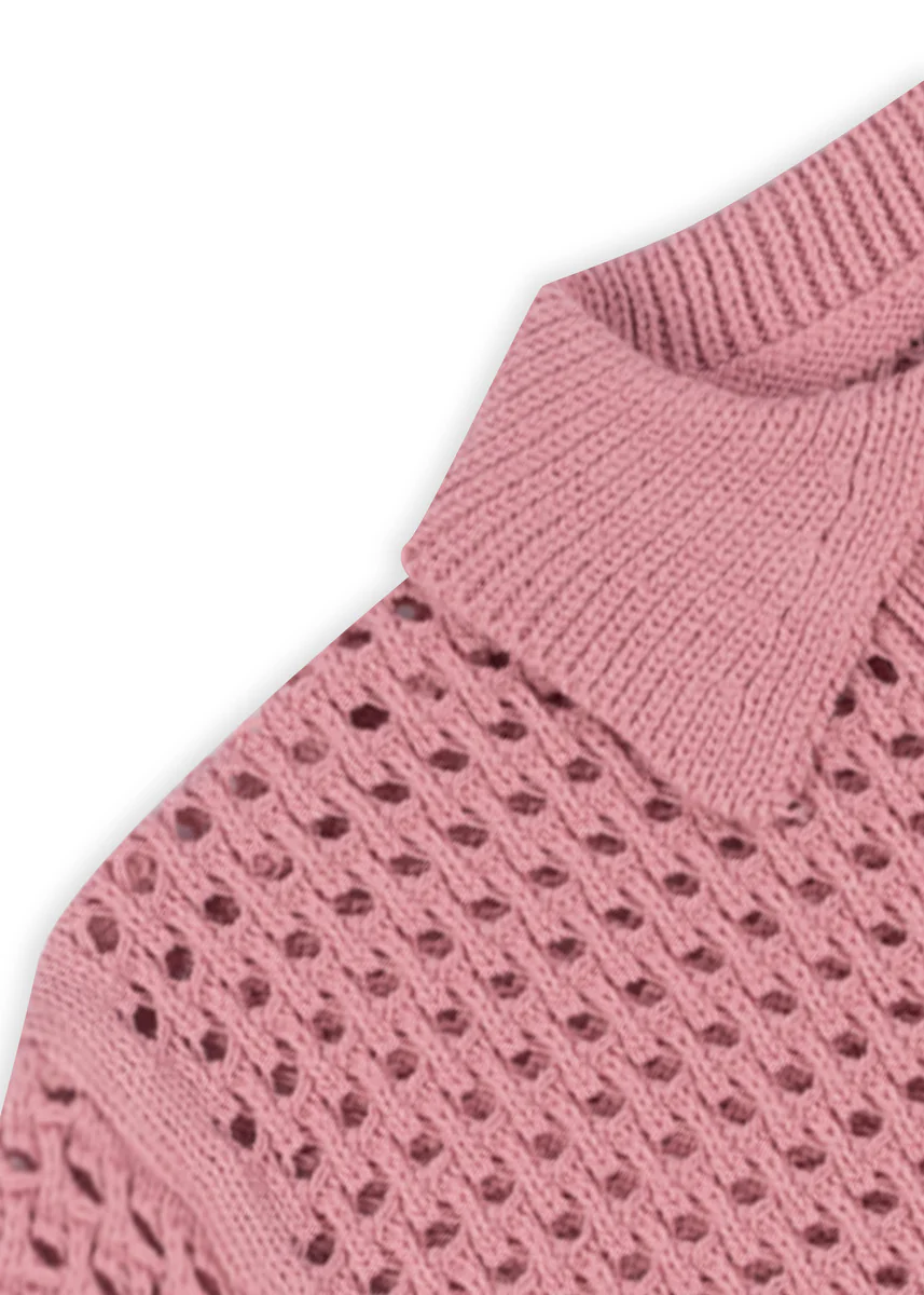 Short-Sleeve Crochet Collared Sweater Top - Image 15