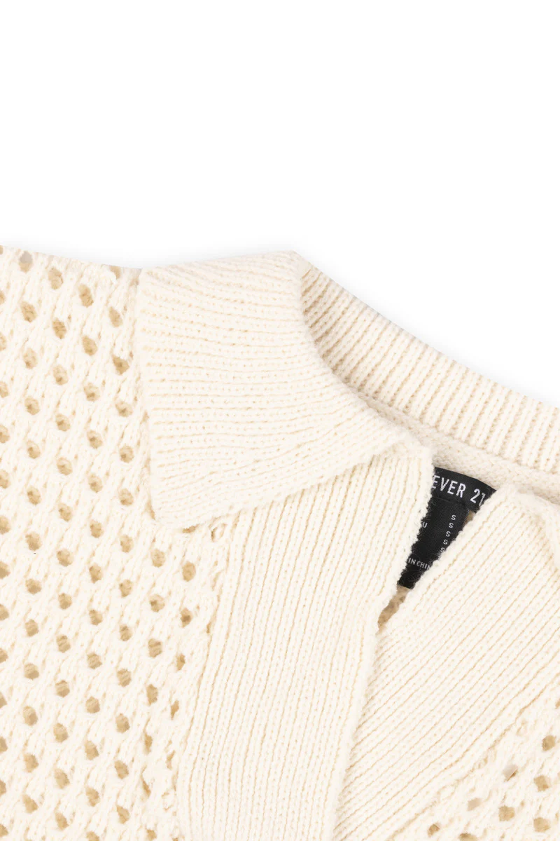 Short-Sleeve Crochet Collared Sweater Top - Image 5
