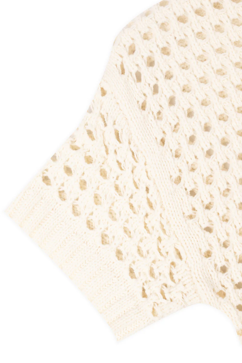 Short-Sleeve Crochet Collared Sweater Top - Image 6