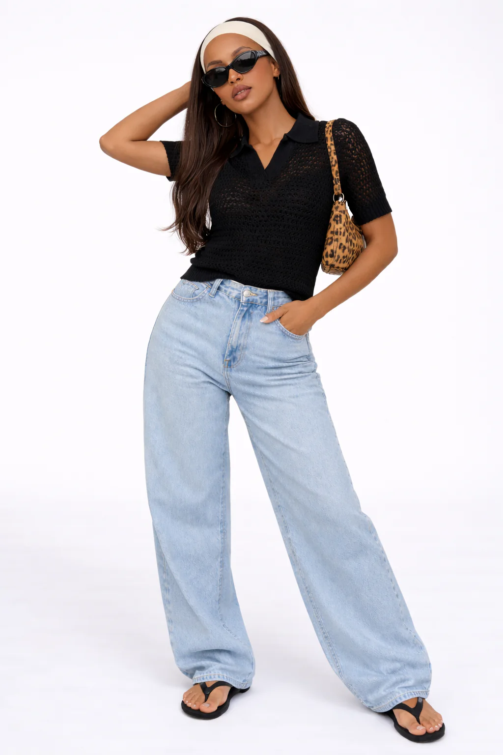 Short-Sleeve Crochet Collared Sweater Top - Image 7