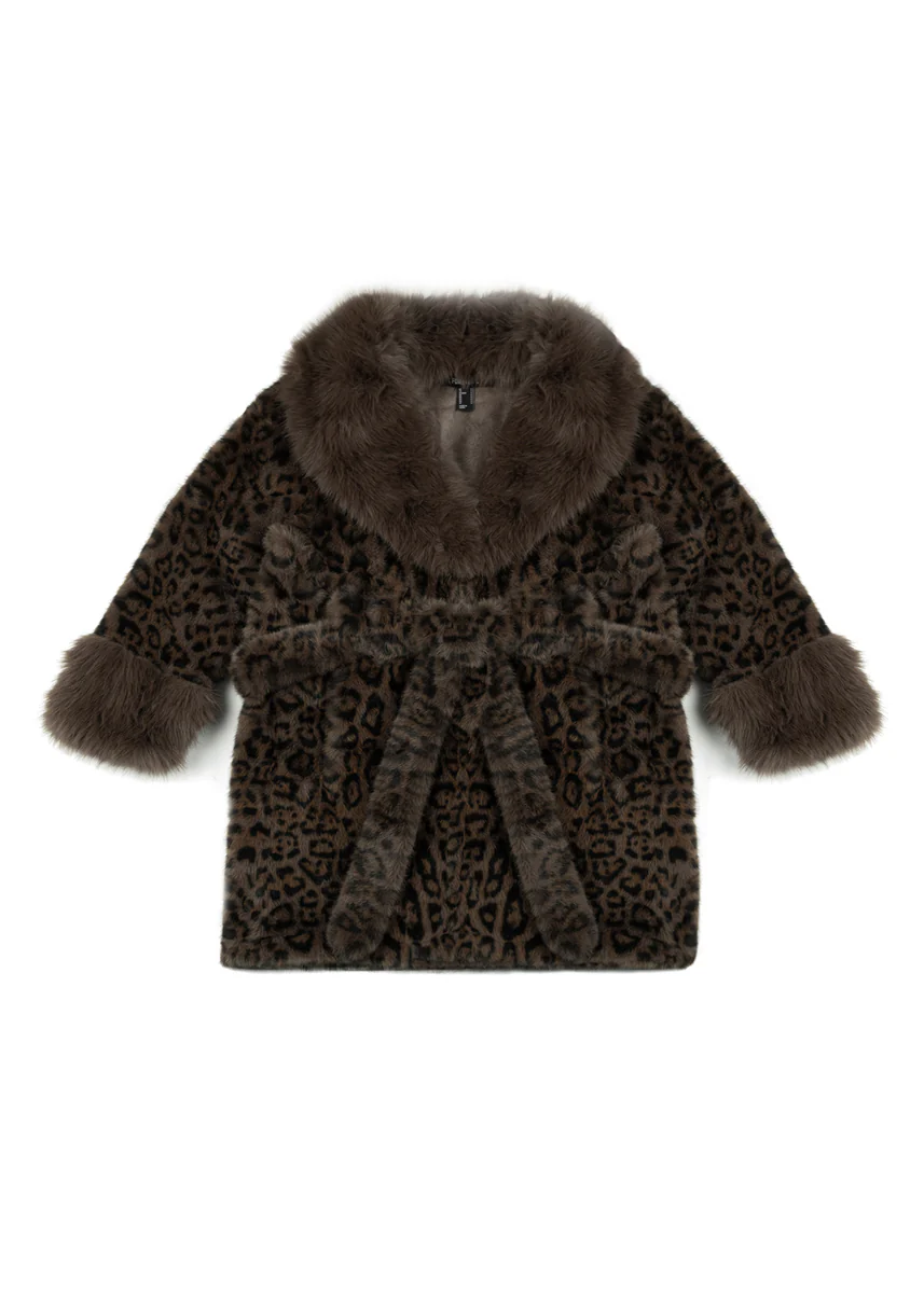 Leopard Print Tie-Waist Faux Fur Jacket - Image 2