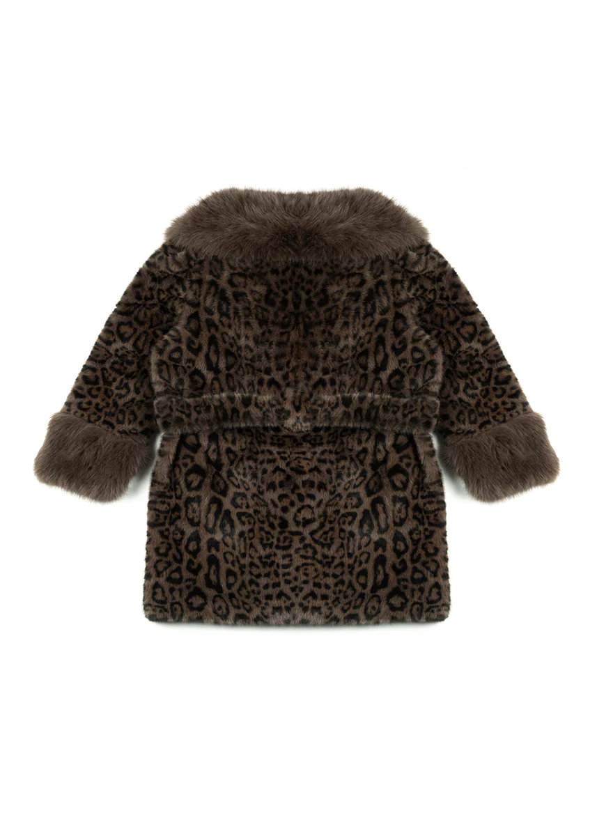 Leopard Print Tie-Waist Faux Fur Jacket - Image 3