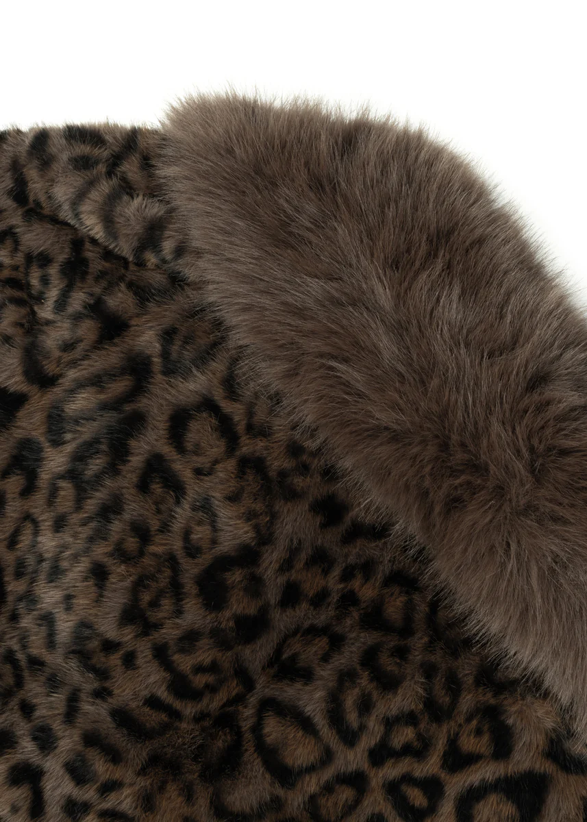 Leopard Print Tie-Waist Faux Fur Jacket - Image 6
