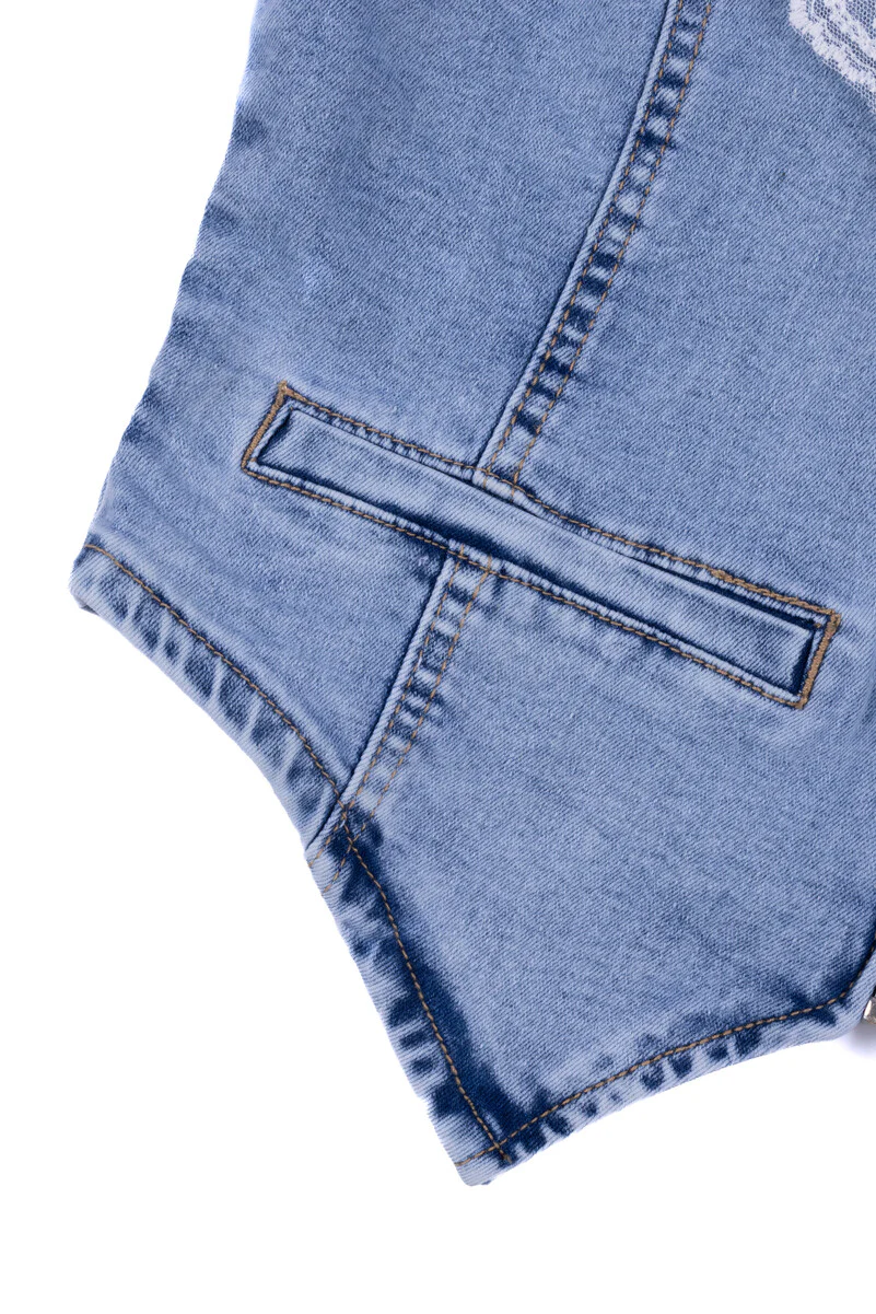 Lace Trim Zip Front Denim Vest - Image 7