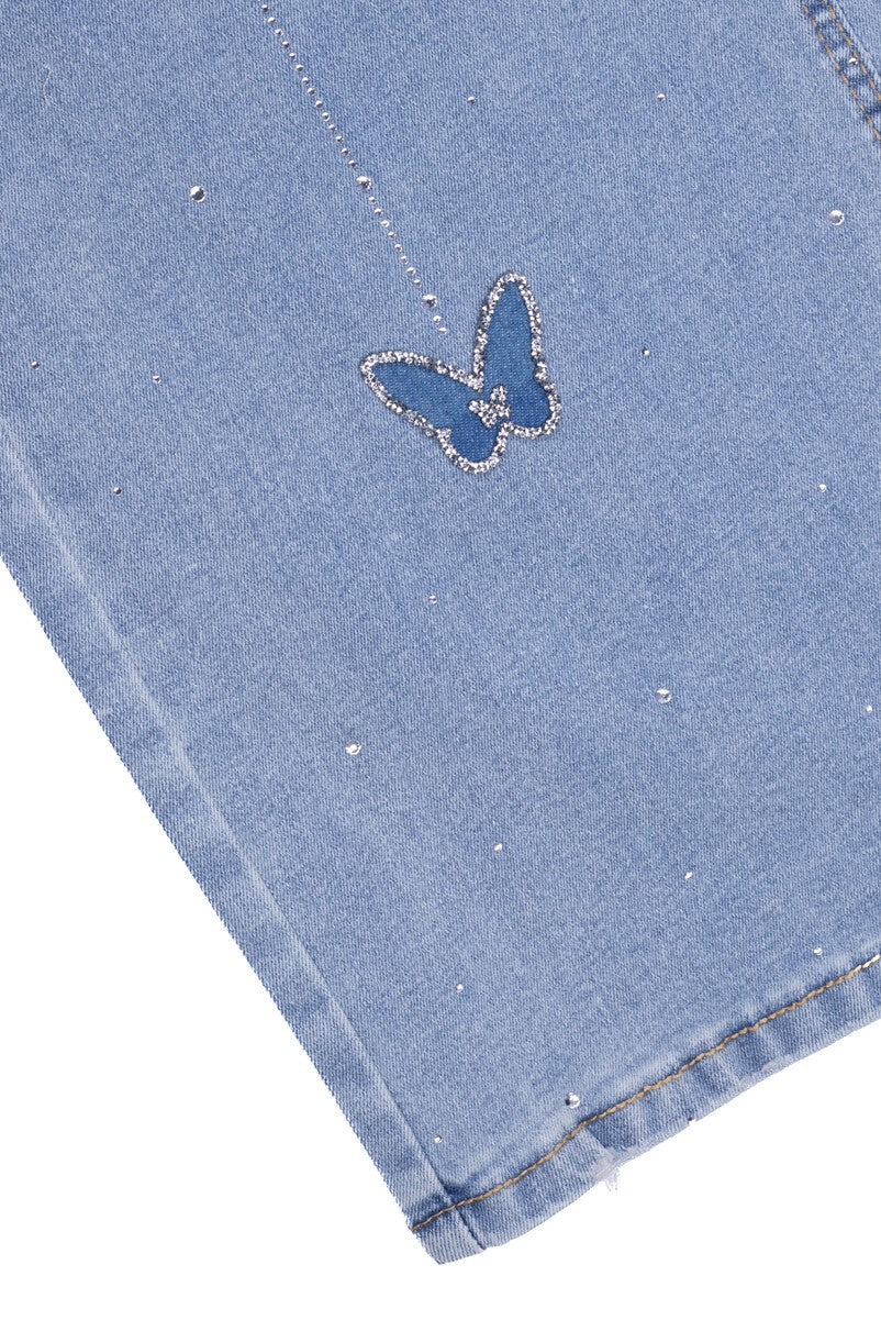 Straight Leg Jeans with Butterfly and Rhinestone Details - Image 4