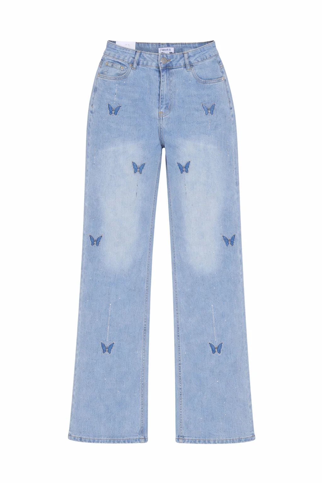 Straight Leg Jeans with Butterfly and Rhinestone Details - Image 5
