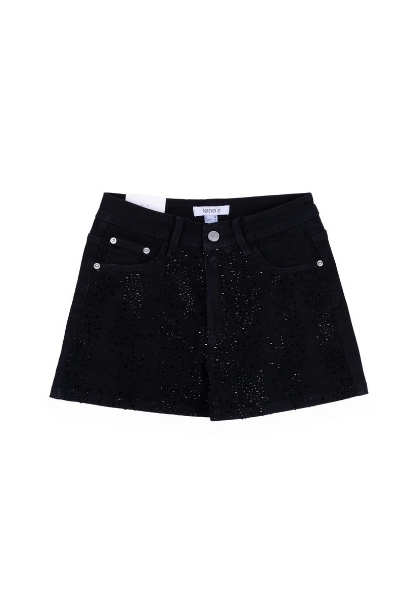 Stretch Denim Shorts with Rhinestones - Image 4