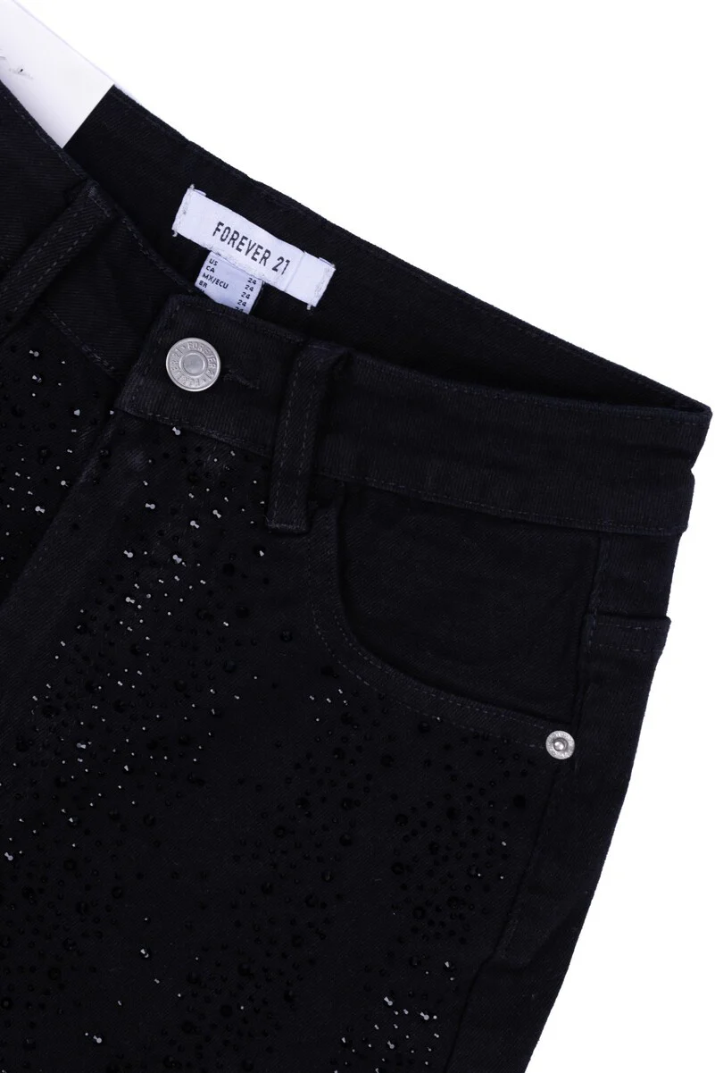 Stretch Denim Shorts with Rhinestones - Image 5