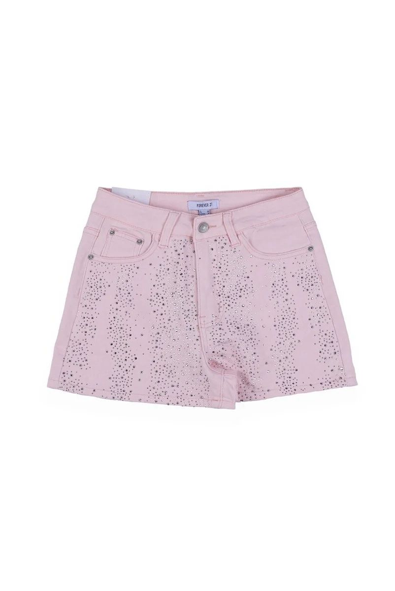 Stretch Denim Shorts with Rhinestones - Image 8