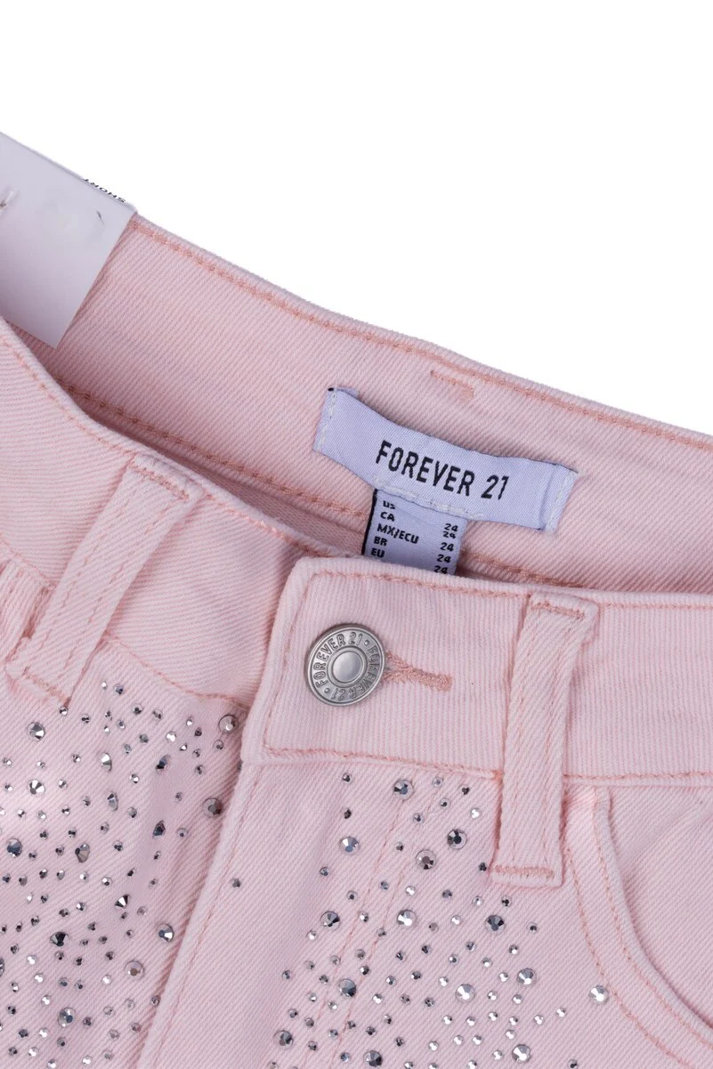 Stretch Denim Shorts with Rhinestones - Image 9