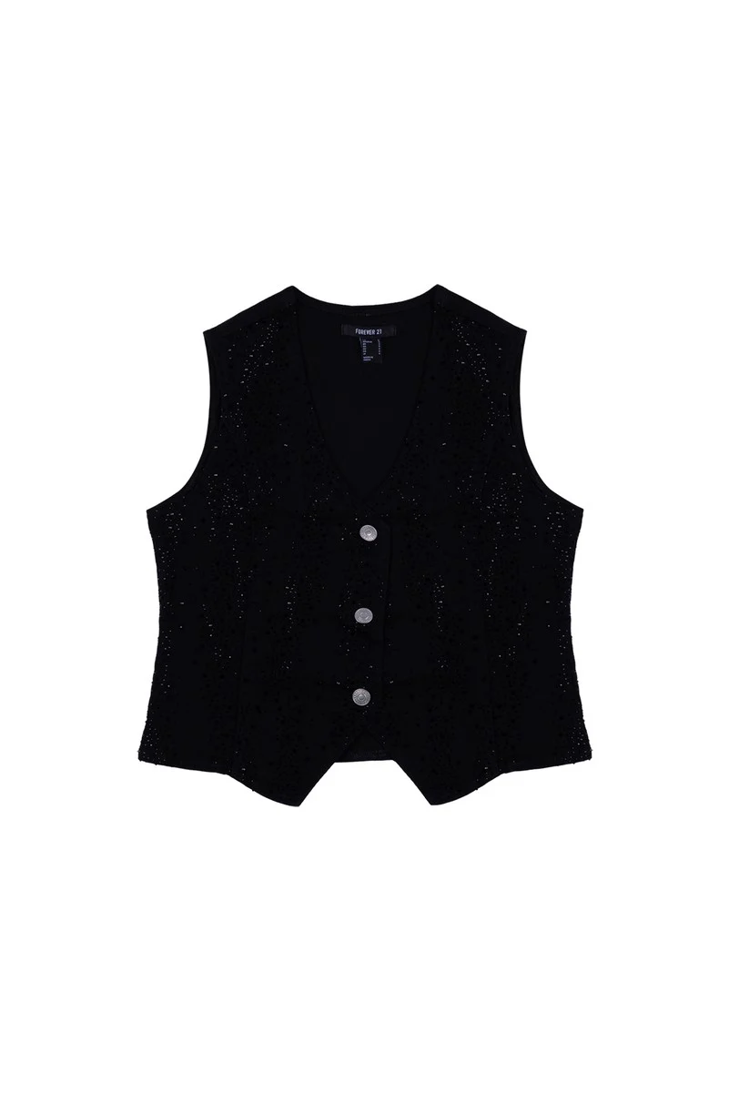 Stretch Denim Vest with Rhinestones - Image 3