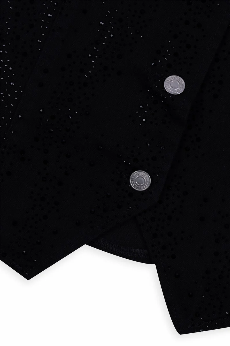 Stretch Denim Vest with Rhinestones - Image 4