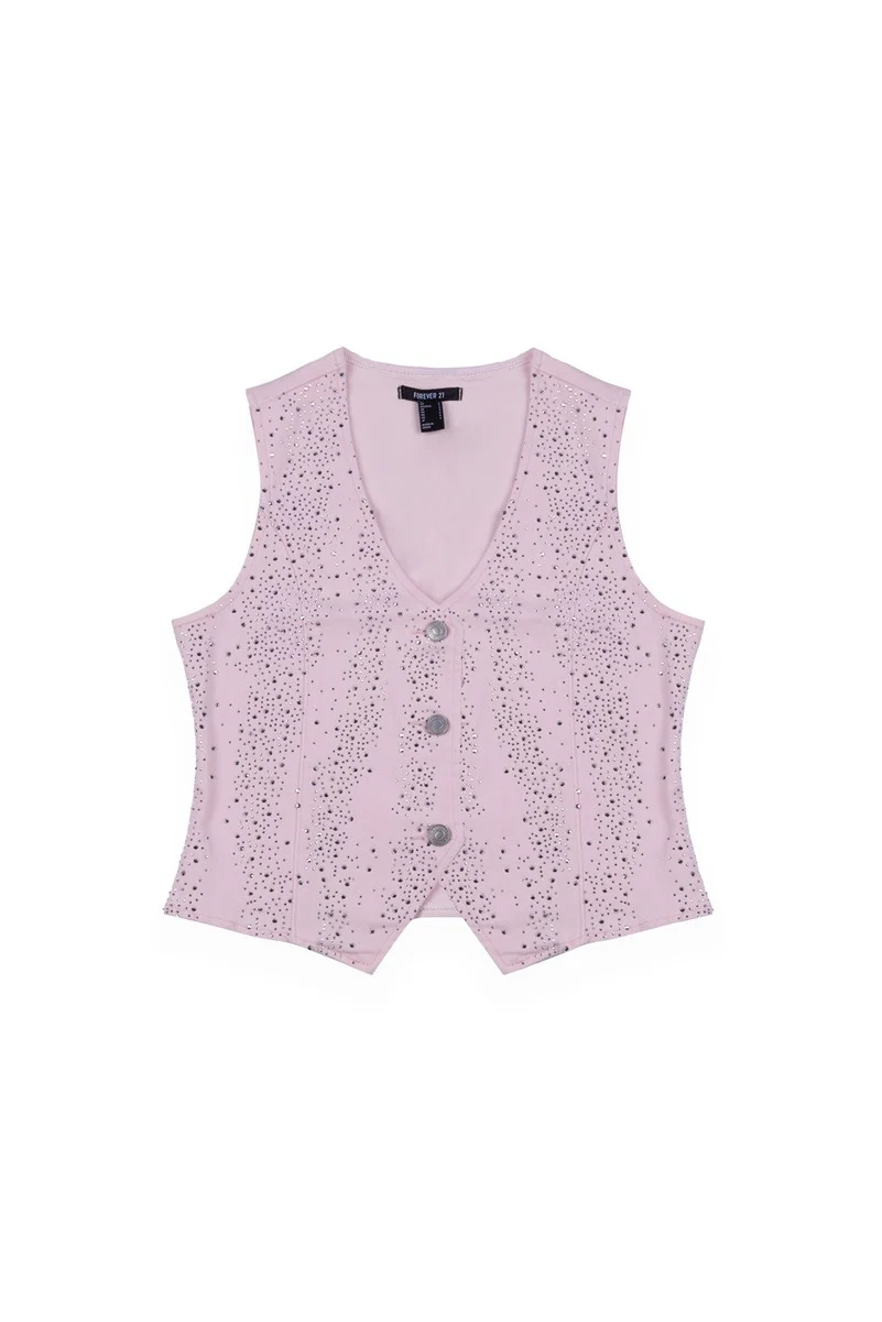 Stretch Denim Vest with Rhinestones - Image 7