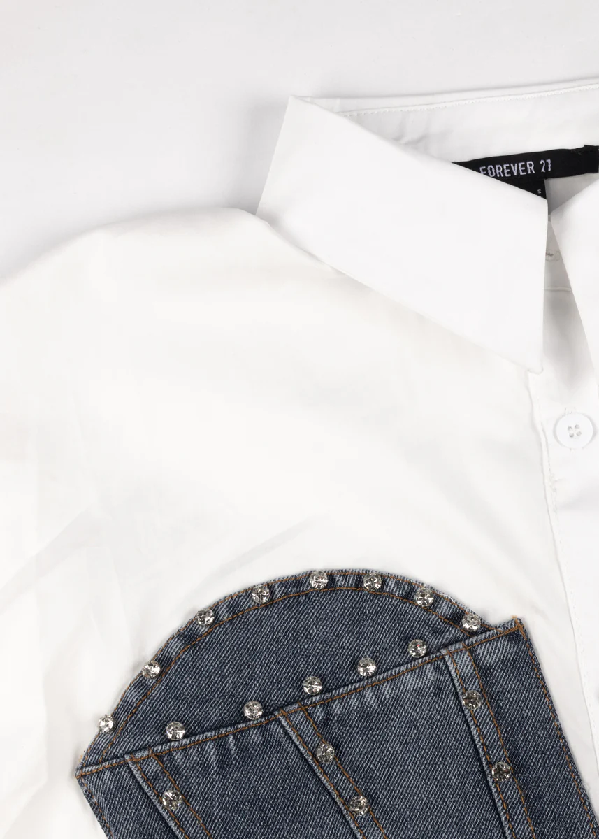 Poplin Faux Denim Corset Shirt - Image 3