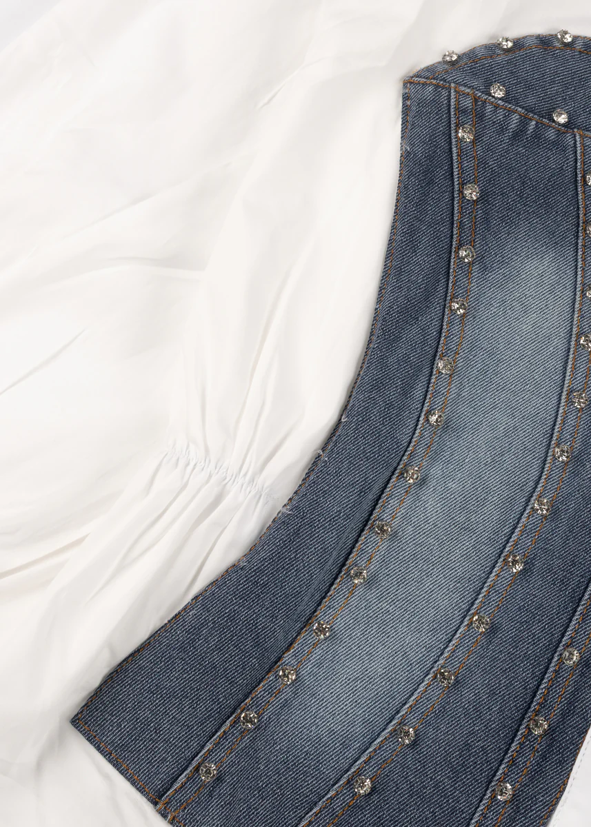 Poplin Faux Denim Corset Shirt - Image 4