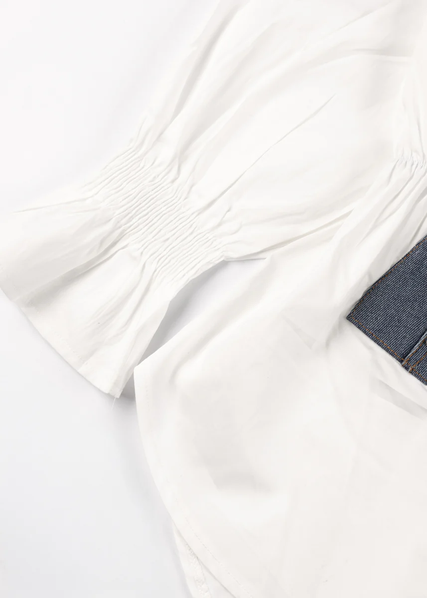 Poplin Faux Denim Corset Shirt - Image 5