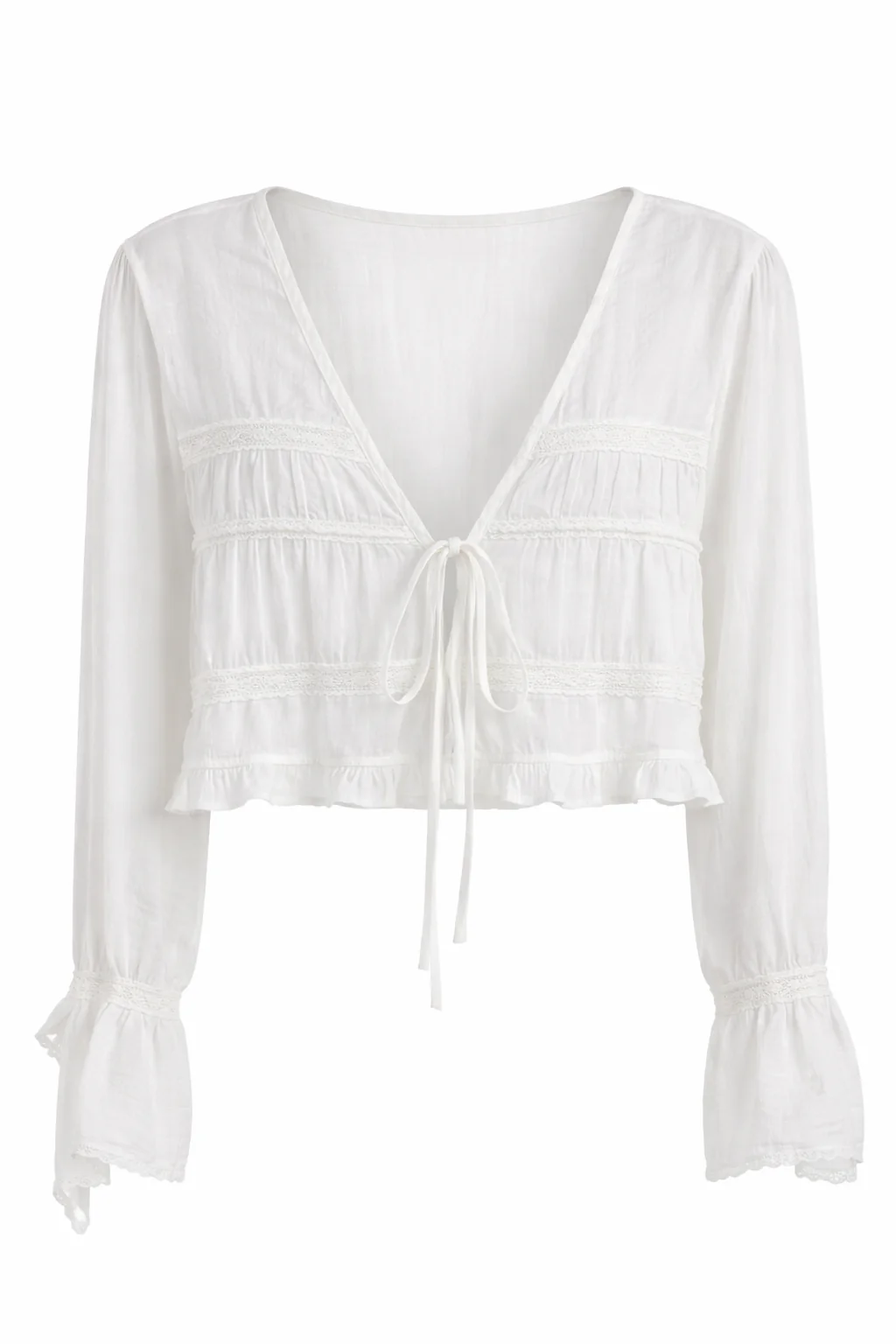 LONG SLEEVE TIE FRONT BLOUSE WITH RUFFLE DETAIL - Image 3