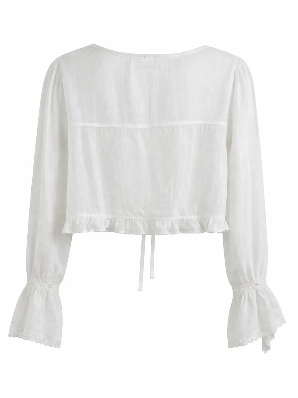 LONG SLEEVE TIE FRONT BLOUSE WITH RUFFLE DETAIL - Image 4