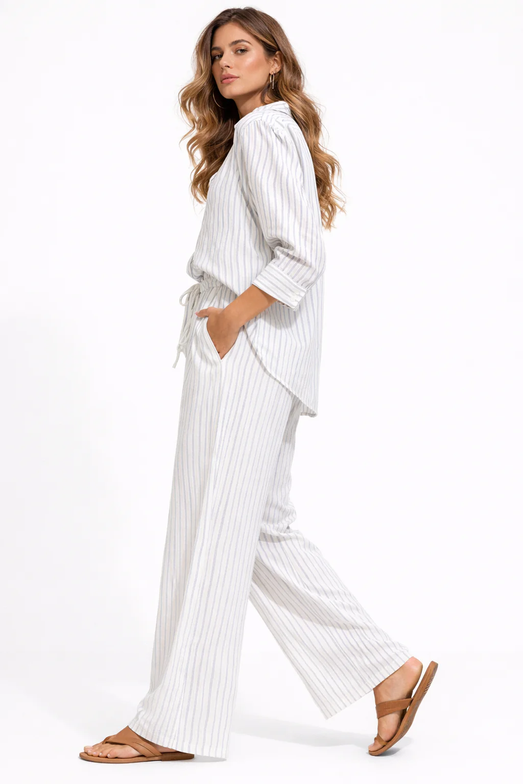 STRIPED LONG SLEEVE SHIRT AND WIDE LEG PANT SET - Image 10