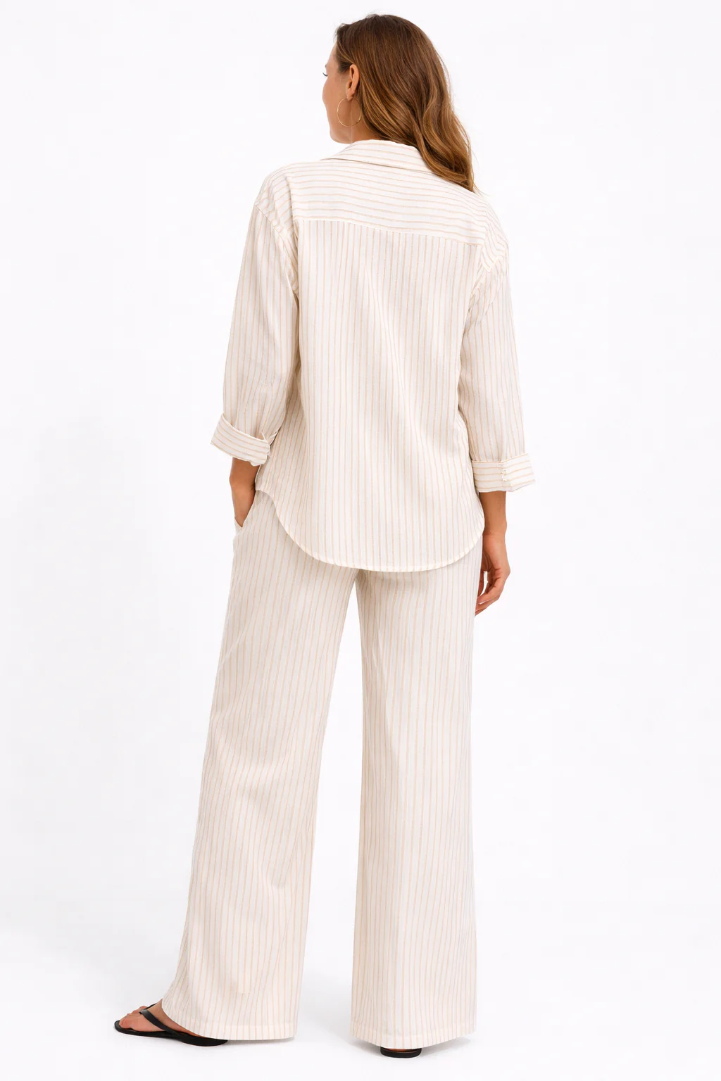 STRIPED LONG SLEEVE SHIRT AND WIDE LEG PANT SET - Image 3
