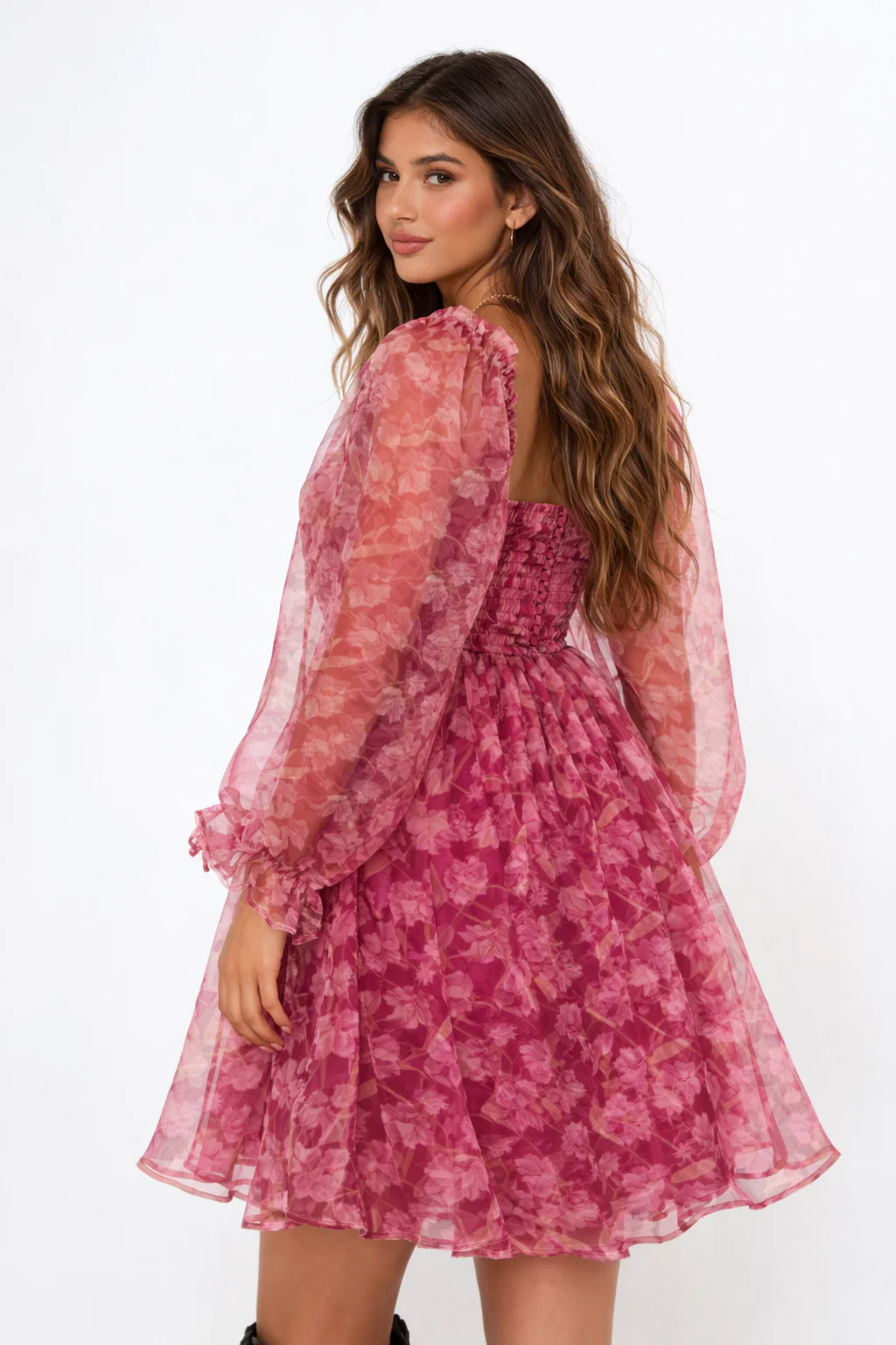 Floral Print Organza Mini Dress - Image 2