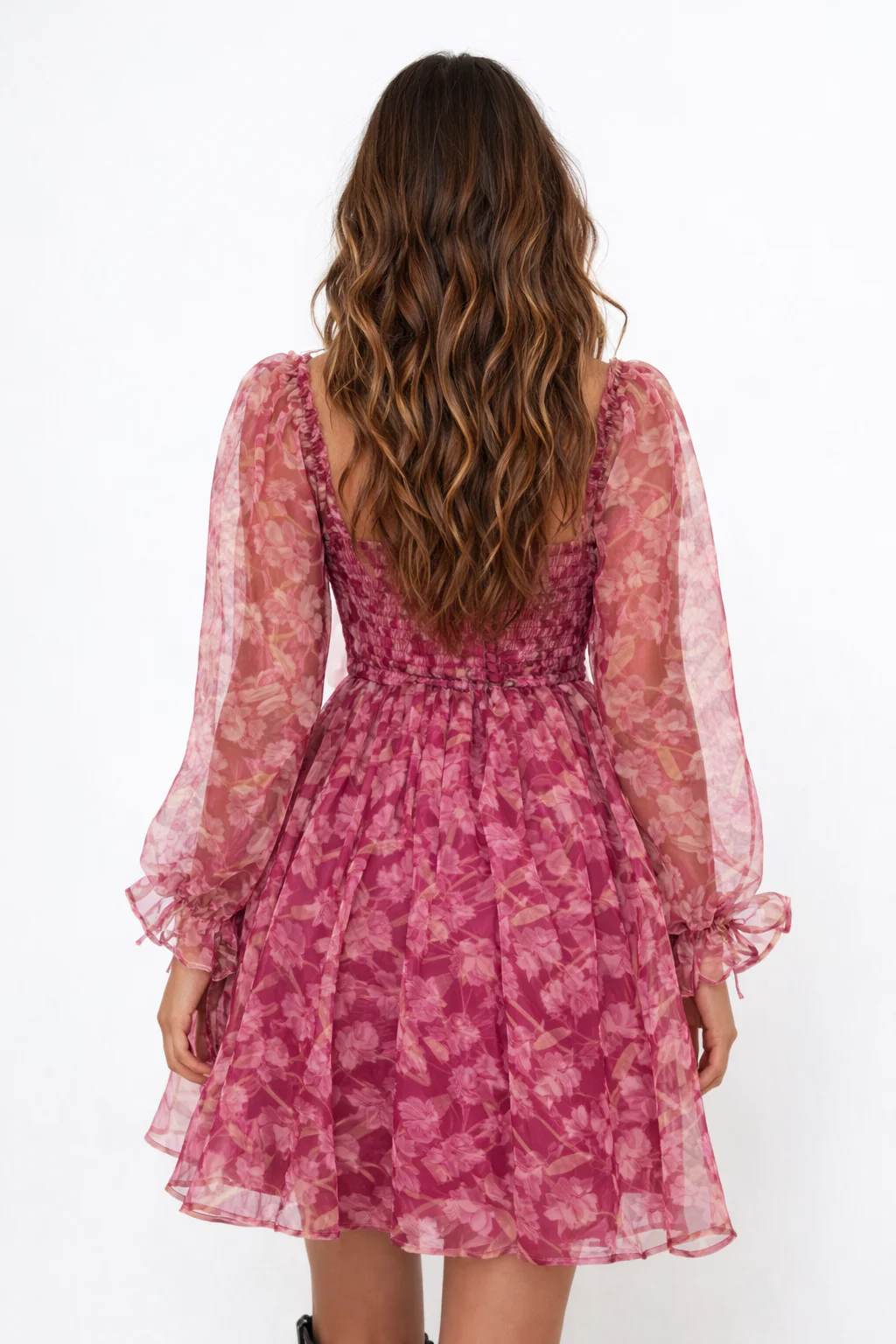 Floral Print Organza Mini Dress - Image 3