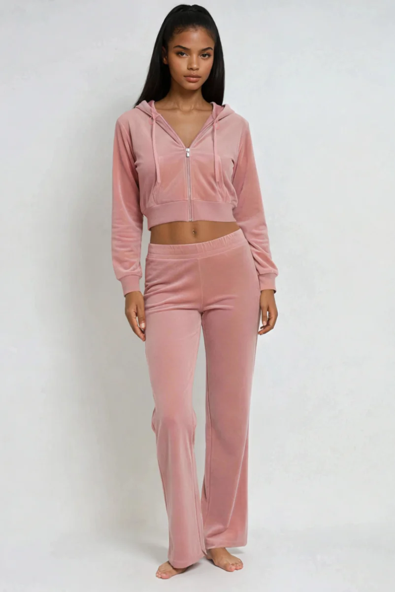 Velour Zip-Front Hoodie & Pant Set - Image 4