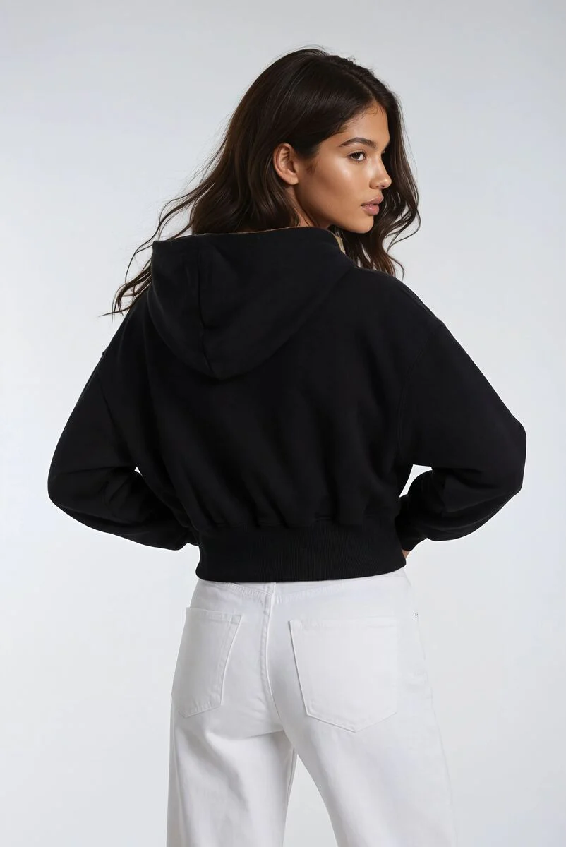 Cropped Lace-Lined Hood & Embroidered-Bow Hoodie - Image 2