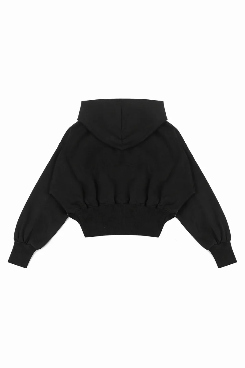 Cropped Lace-Lined Hood & Embroidered-Bow Hoodie - Image 4