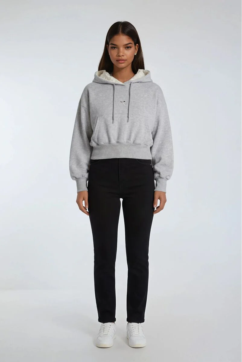 Cropped Lace-Lined Hood & Embroidered-Bow Hoodie - Image 8