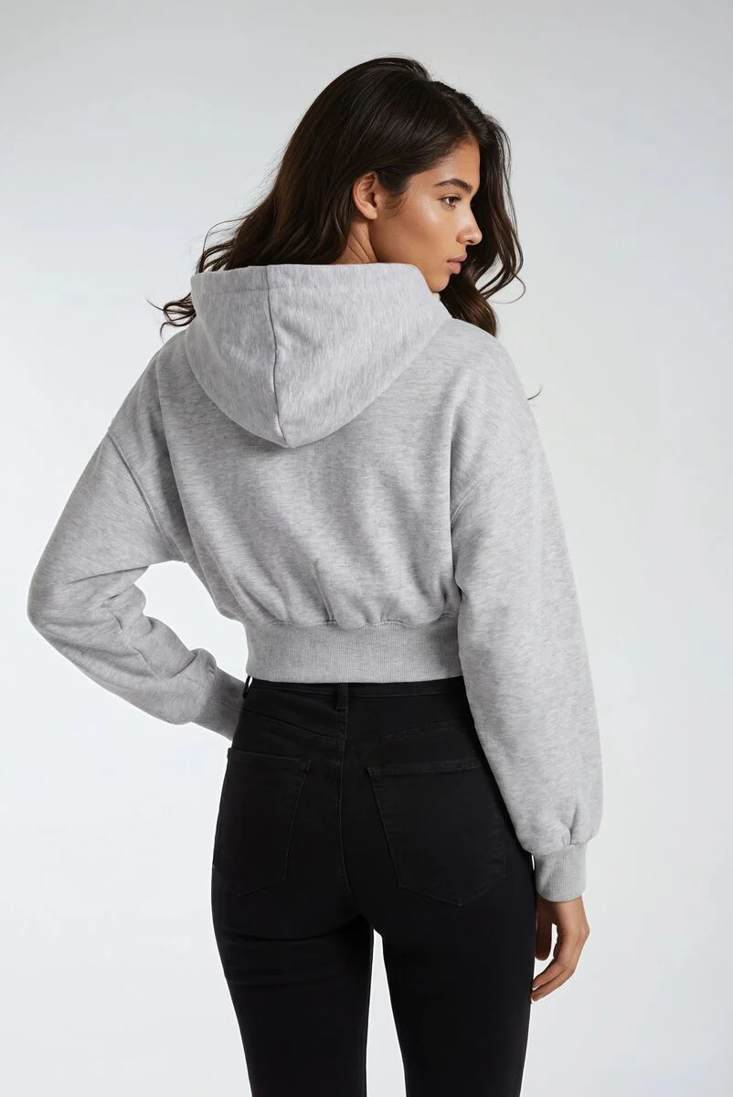 Cropped Lace-Lined Hood & Embroidered-Bow Hoodie - Image 9