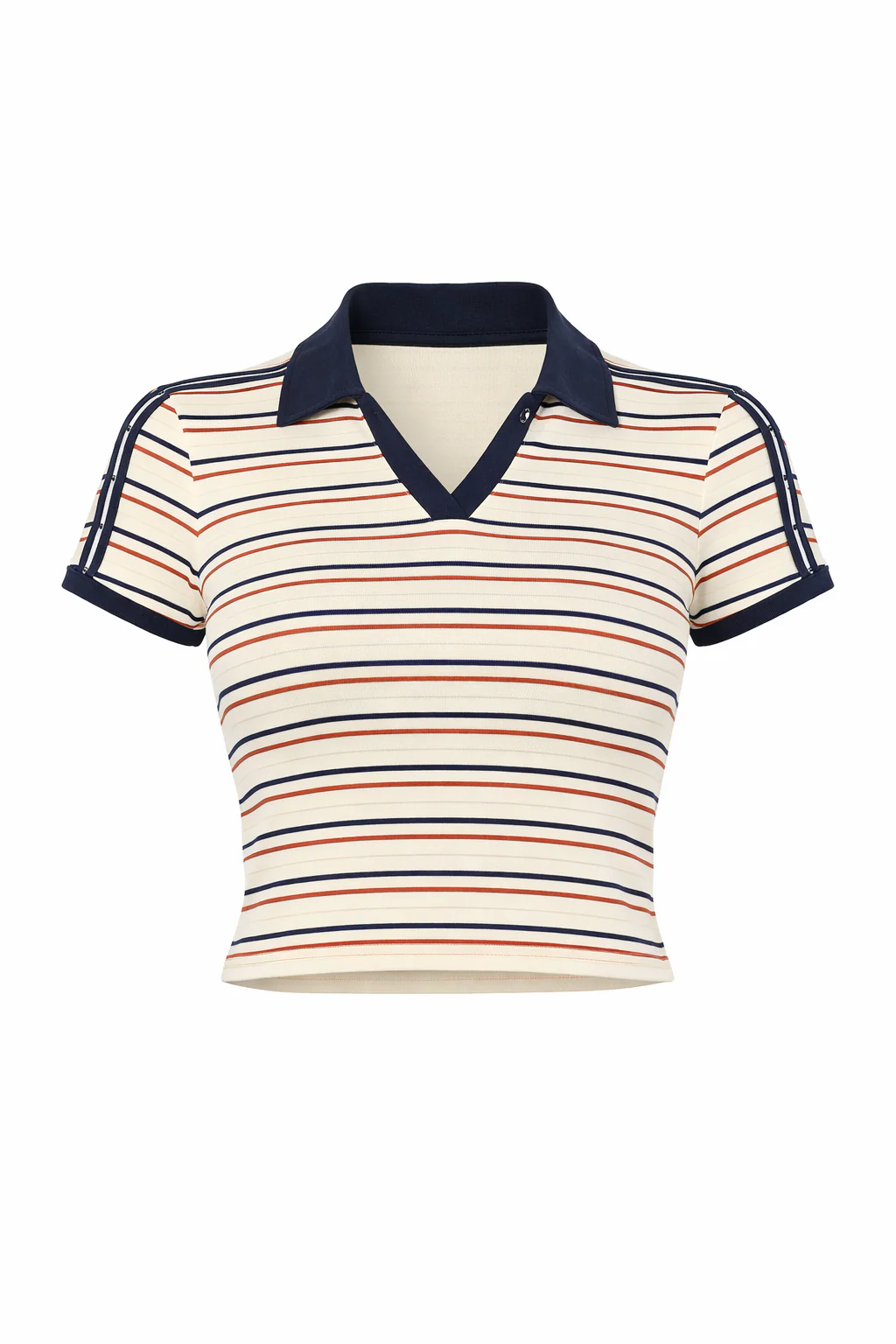 STRIPED COLLARED SHORT SLEEVE TOP - Image 4