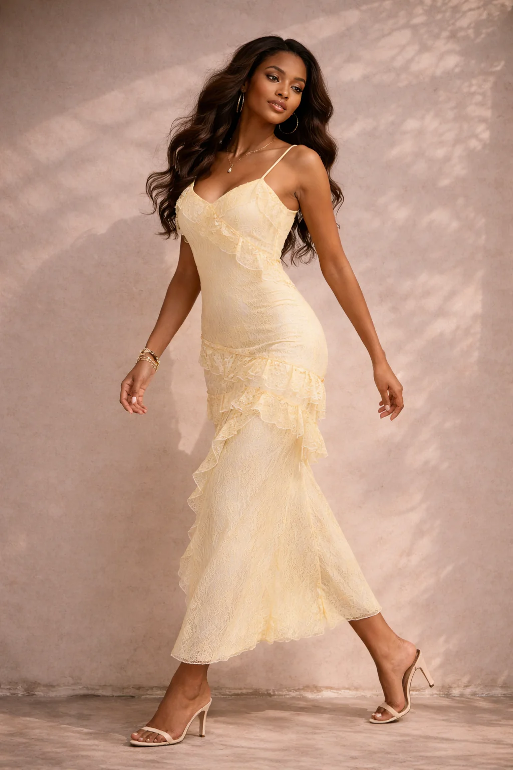 PRINTED RUFFLED LACE MAXI DRESS - Image 7