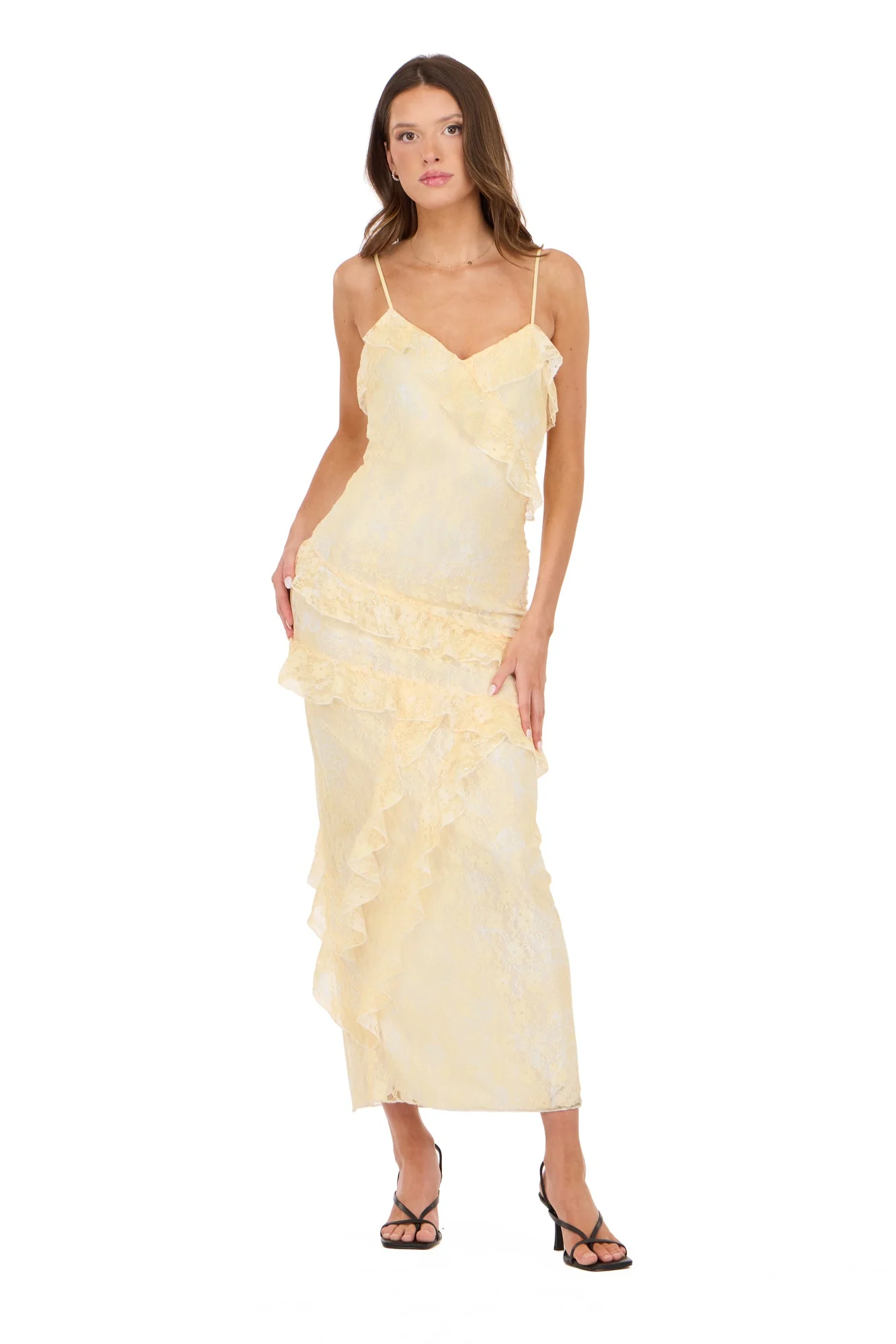 PRINTED RUFFLED LACE MAXI DRESS - Image 8