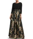 1Pc 3/4 Sleeve Boatnk Inset Waist Ballgown W/ Pleated Skirt & Tie Sash Black Gold - Image 5