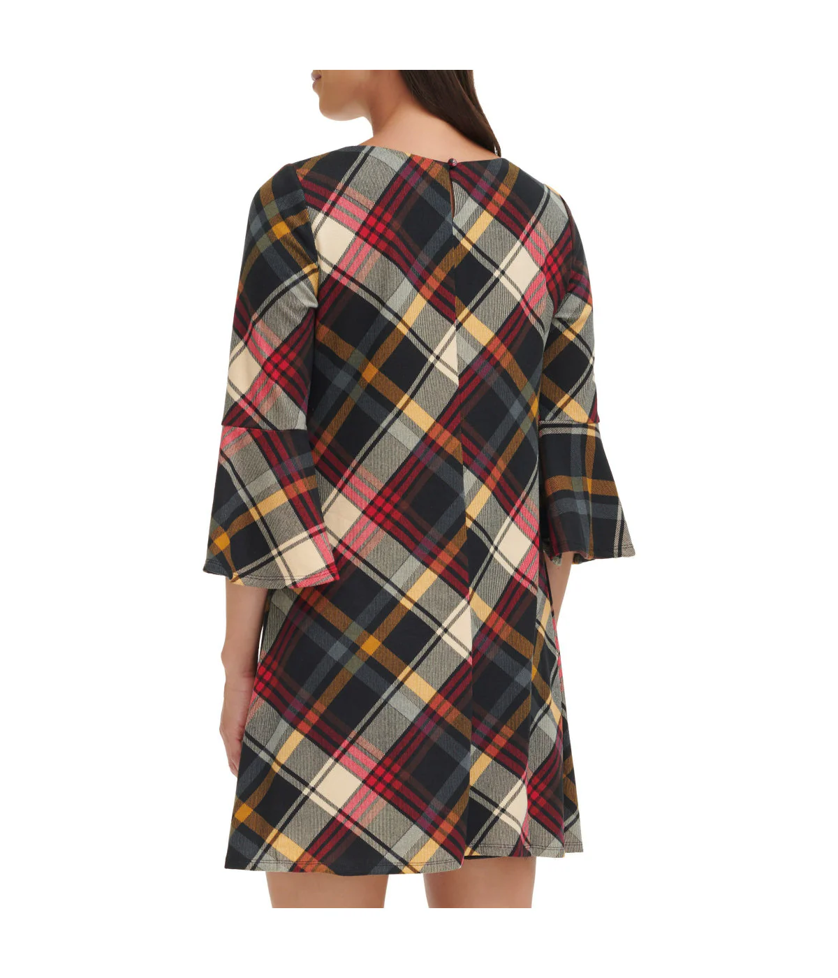 1Pc Bell Sleeve Trap Knit Melange Plaid Red Multi - Image 2