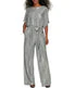1Pc Dolman Sleeve Blouson Jumpsuit W/ Tie Sash Silver - Image 5