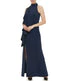1Pc Sleeveless Mock Neck Cascade Ruffle Gown W/ Slit At Hem Navy - Image 5