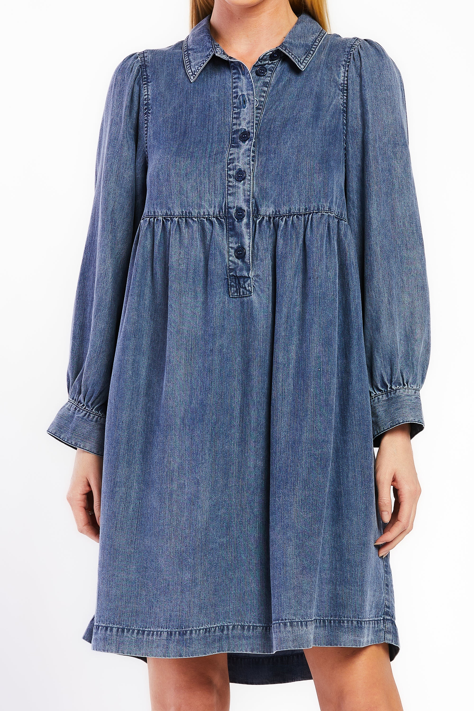 7/8 Cuffed Balloon Sleeve Popover Baby Doll Dress - Image 2