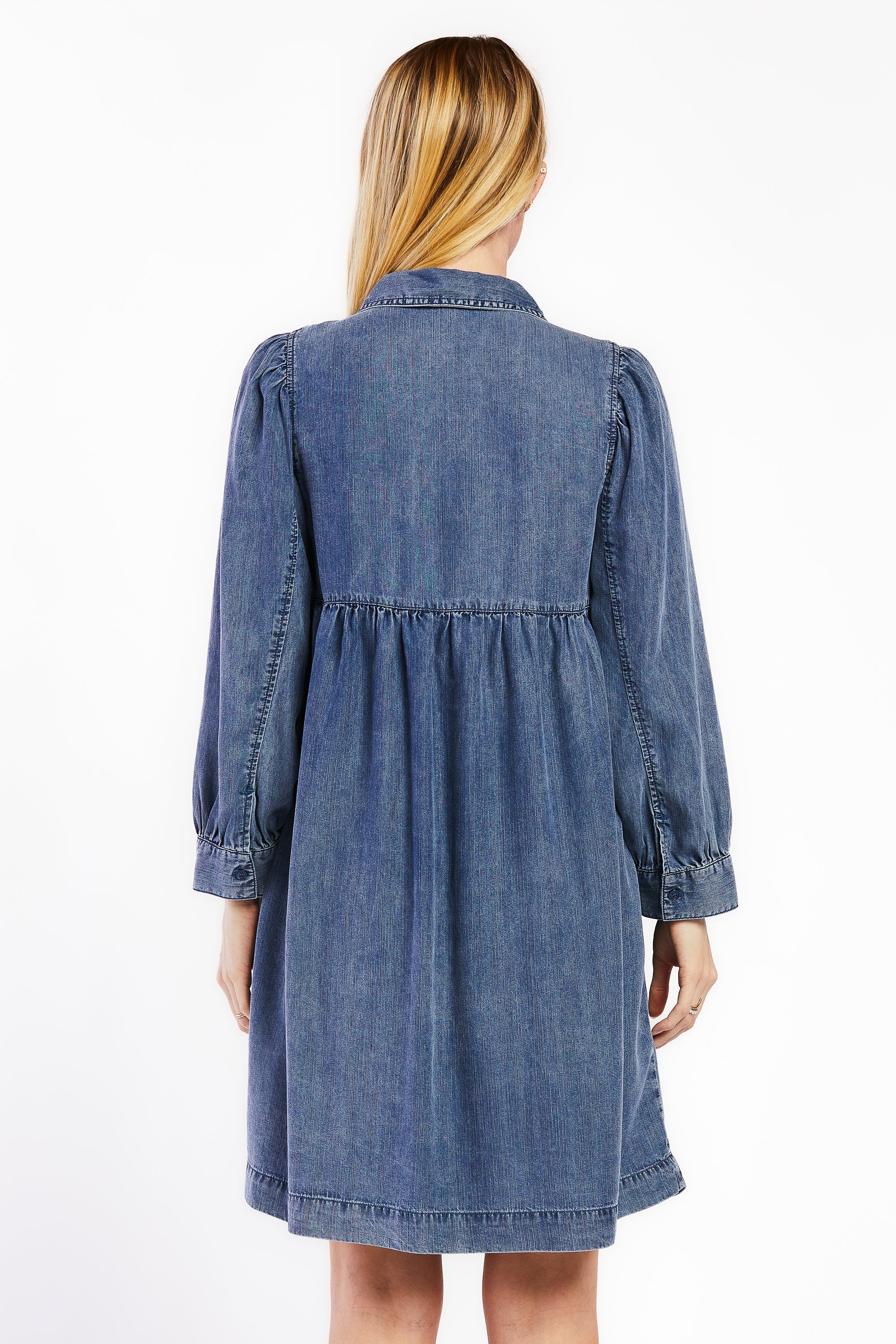 7/8 Cuffed Balloon Sleeve Popover Baby Doll Dress - Image 3