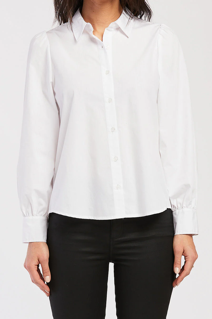 Allora Long Puff Sleeve Button Down Shirt Rounded Hem - Image 2
