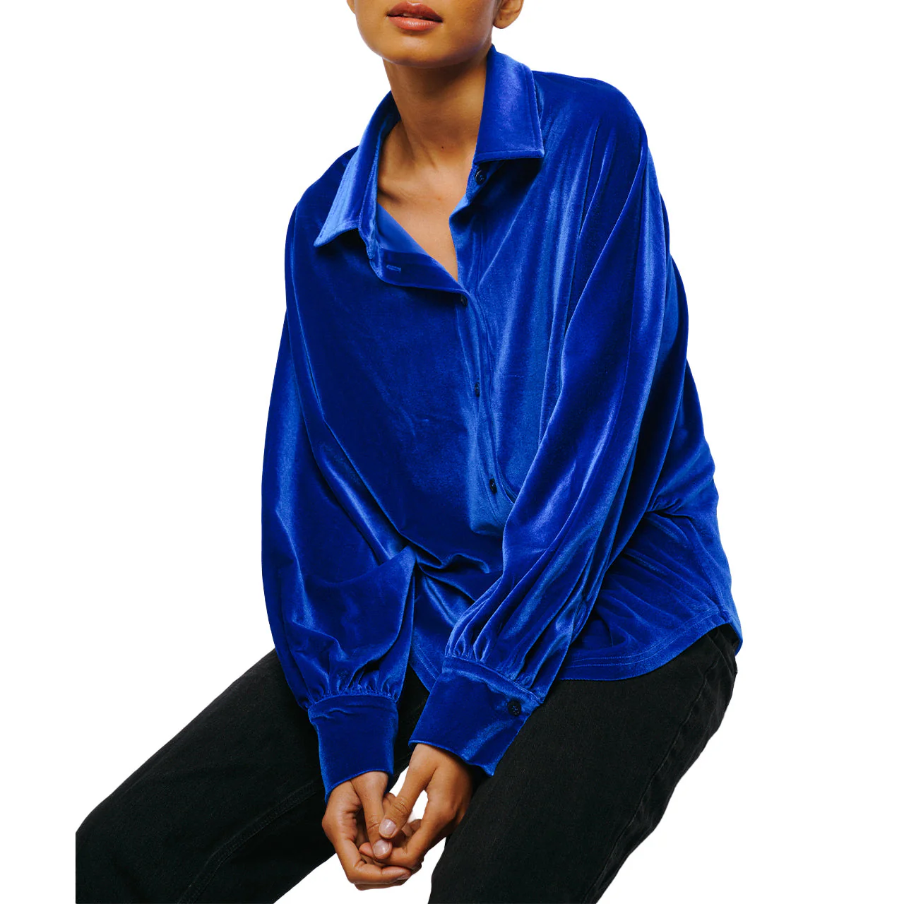 Amira Oversized Button Down Velvet Top - Image 3