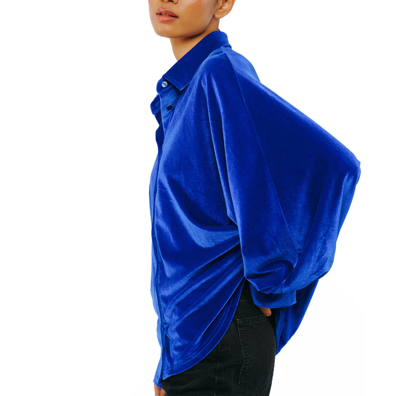 Amira Oversized Button Down Velvet Top - Image 4